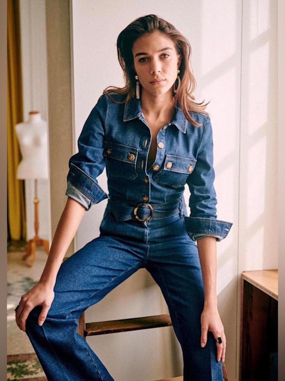 Sezane Brooklyn jumpsuit Denim Jumpsuit with Belt - Blue size 34 US 2
